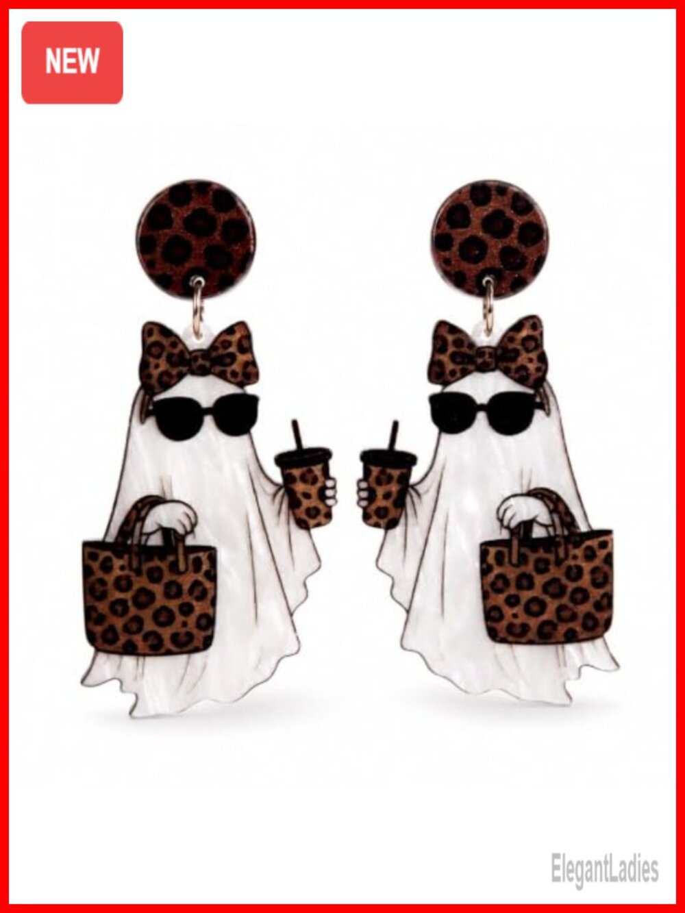 Leopard Print Ghost Dangle Earrings Halloween Jewelry